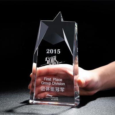 China Wholesale Custom Crystal Star Shaped Europe K9 Logo 3D Awards Trophies Plate Business Souvenir Gift for sale