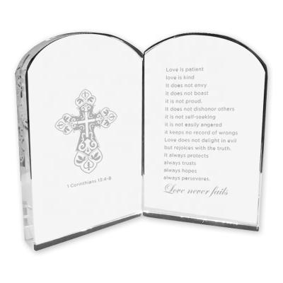 China Europe Unique Design K9 Laser Customized Crystal Bible Book Paperweight For Holy Christian Religious Gift for sale