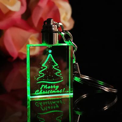 China Europe Popular Cheap Price Led Light Crystal Keychain With 3D Laser Christmas Tree for sale