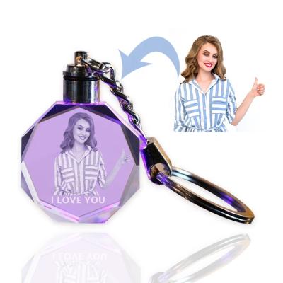 China Europe Personalized Custom Laser Crystal Led Keychain For Photo 3d Image Souvenir Gift for sale