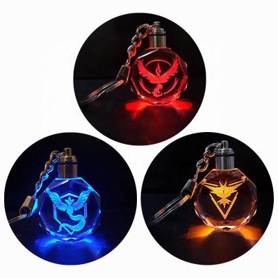 China Europe Hot Sale Led Pokemon 3 Teams Valor Mystic Instinct Logo Key Chain Crystal Keychain for sale