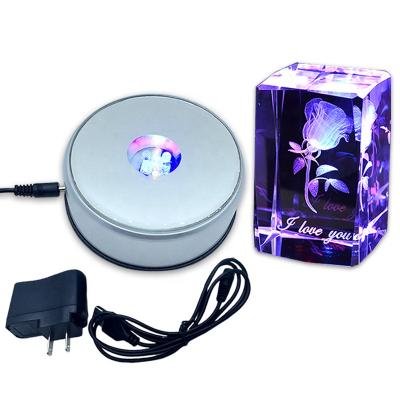 China Colorful Europe Light Rotating Led Display Light Base For 3d Crystal With AC Adapter for sale