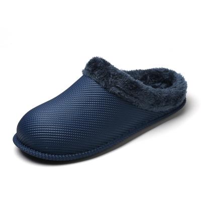 China Cushioning Comfortable Men's Faux Fur House Slippers Scuff Memory Foam Slip On Non-Slip Sole for sale