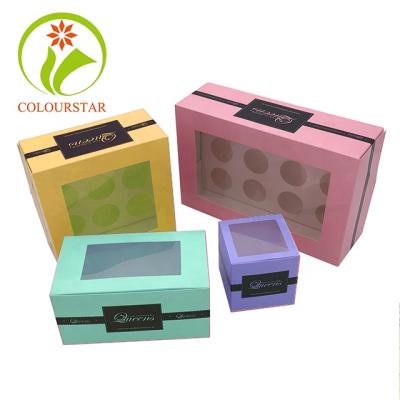 China Custom Recyclable Art Paper Pink Bakery Cookie Cupcakes Baking Box Packaging With PVC Window for sale