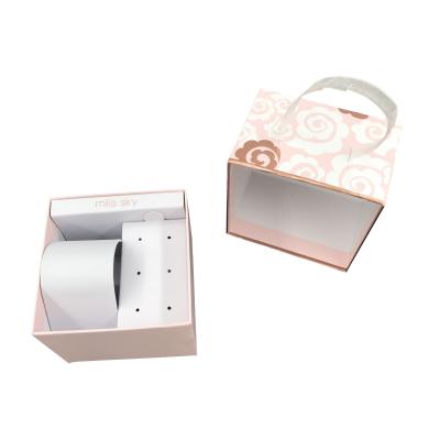 China Handmade & Recyclable Modern Design Beautifully Printed Pink Jewelry Paper Gift Box With Handle for sale