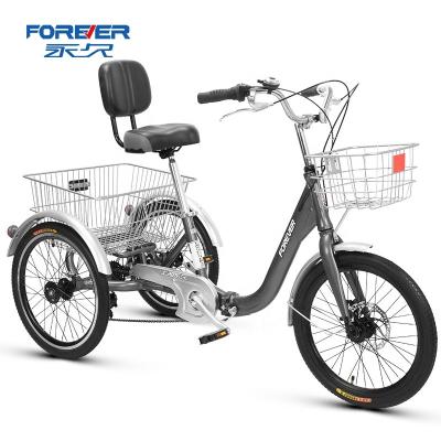 China High quality and beautiful steel older tricycle FOREVER with basket pull cargo 7 speed aluminum alloy frame folding adult bicycle for sale