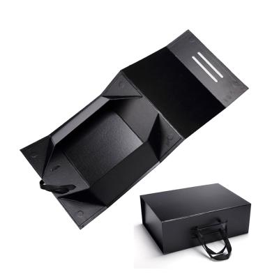 China Eco-Friendly Recyclable Luxury Custom Book Shape Hard Knock Down Small Top Black Magnetic Folding Paper Box Gift Box for sale