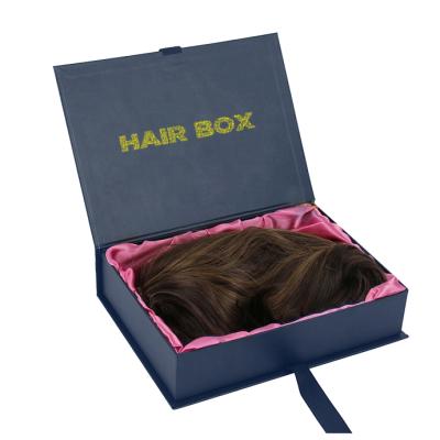 China Quality Recyclable Luxury Custom Cardboard Printing Hair Flip Top Box With Ribbon Book Form Hair Extension Paper Box for sale