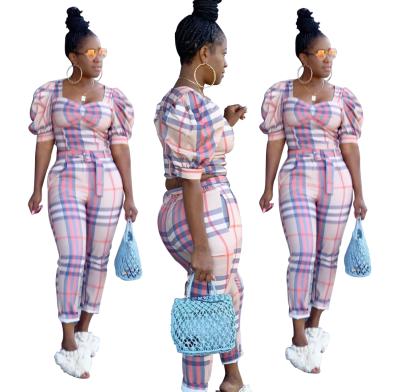 China Viable Summer Shorts Breath Sleeve 2 Piece Pants Set Women Plaid Casual Printed Two Piece Set For Women for sale