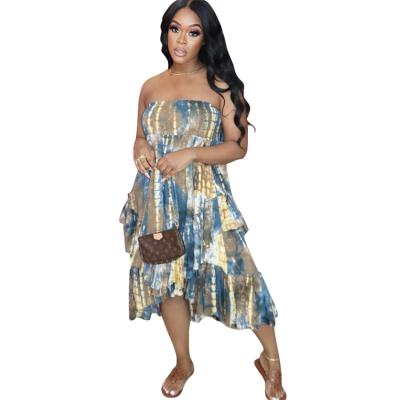 China Breathable Tie Dye Party Evening One Shoulder Dress Top Selling Elegant Fashion Dresses 2021 Women Clothing for sale