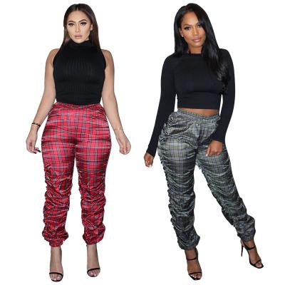 China 2021 Spring Summer Breathable Hot Selling Printed Plaid Pants Trousers Stacked Pants Casual Sweatpants Pleated Pants For Women for sale