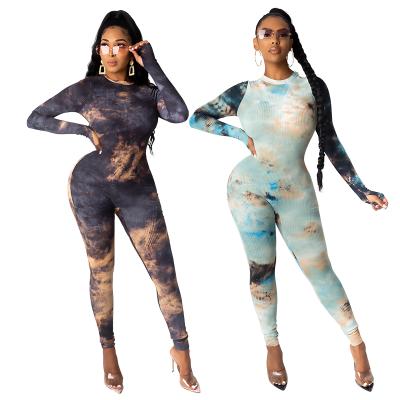 China 2021 New Arrivals Viable Clothing Women's Bodycon Tie Dyeing Fashion Women's Outfits Overalls Jumpsuits One Piece Romper For Women for sale