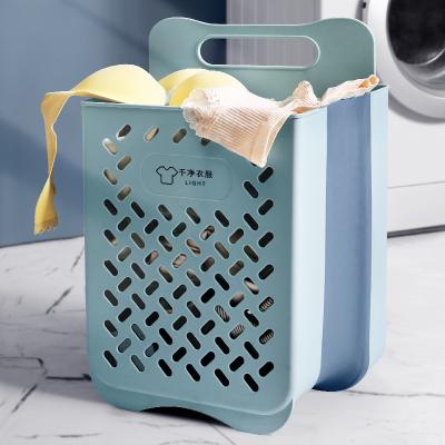 China Plastic Non-perforated Bathroom Stored Wall Hanging Laundry Basket Household Folding Laundry Hamper Dirty Storage Dirty Hamper for sale