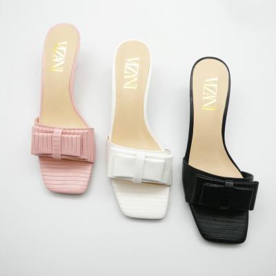 China Fashion Trend Design Rubber Outsole The New Thin Heels Women's Slippers On A Small Heel for sale