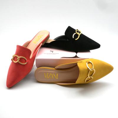 China High Quality Luxury Gold Chain Slippers Toe Women Flat Comfortable Pointed Buckle Fashion Trend Mules for sale