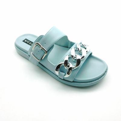 China Fashion Trend Metal Buckle Chain Slippers High Quality Office Flat Casual Women Slippers Elegant Flat Slippers for sale