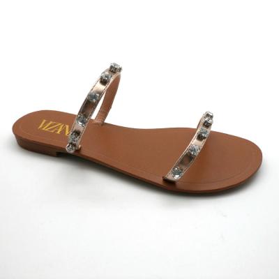 China High Quality Lightweight Diamond Buckle Ladies Sandals Shape Flat Slippers Summer Women for sale