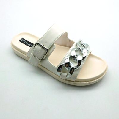 China High Quality Women's Open Toe Flat Sandals Comfortable Summer Fashion Trend Metal Chain Design Flat Slippers for sale