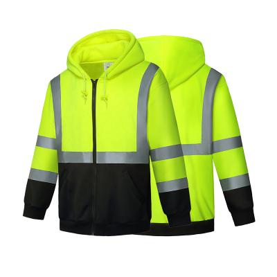 China High Visibility Men's High Visibility Road Safety Hoodies Reflective Sweatshirt Warm Fleece Jacket for sale