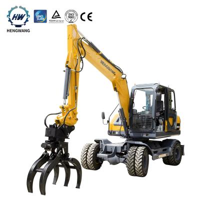 China Small Farms Wheeled Excavator Grass Grabbing Digging Machine 7t Wheel Excavator 80 Wheeled Wood Grabbing Machine Digger for sale