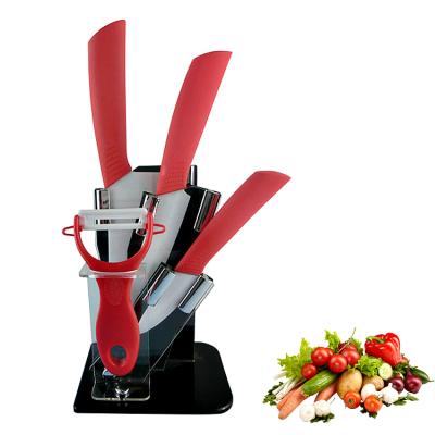 China Five-piece minimalist ceramic knife set 6 inch chef knife fruit kitchen knife plastic red handle for sale