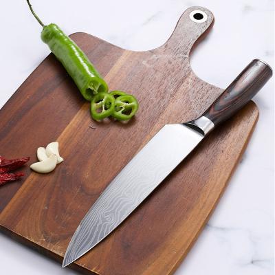 China 8 Inch Handle Stainless Steel Meat Cutter Damascus Pattern Viable Chef Knife Wooden Gift Box Packing for sale