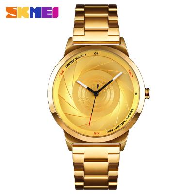 China Water resistant 9210 gold wristwatches skmei couple stainless steel quartz watches for sale