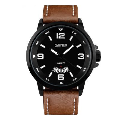 China Original SKMEI 9115 day/date brand hand watch 3atm men's wrist quartz waterproof leather watch for sale