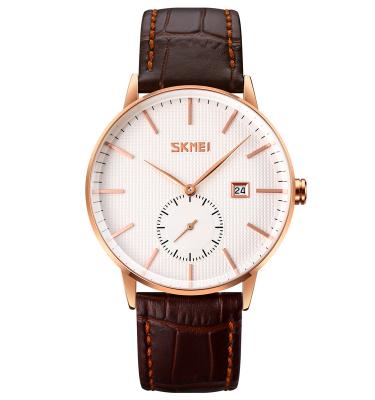 China Luxury Automatic Date SKMEI 9273 Saat Erkek Business Leather Strap Watches Mens Wrist Quartz Watch for sale