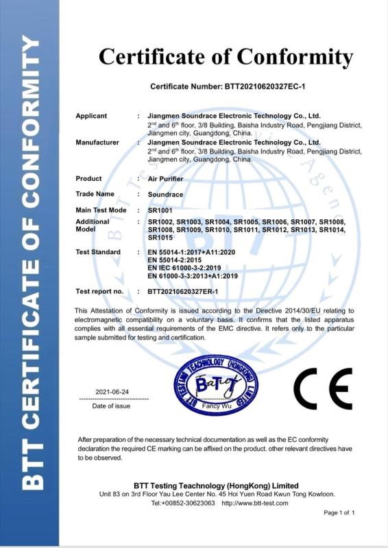 CE - Jiangmen Soundrace Electronic And Technology Co, Ltd.