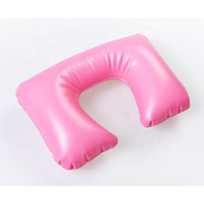 China PVC Inflatable Portable Waterproof Pink C Shape Inflatable Travel Pillow for sale