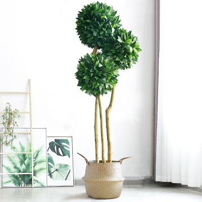 China 140cm Contemporary 3 Post Artificial Bay Tree With Basket Fake Pot Plant for sale