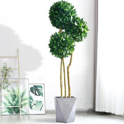 China 3 1.4 Meter Contemporary Mexgrass Plant Bay Tree Laurel Poles With Artificial Cement Planter Fake Plant Pot for sale