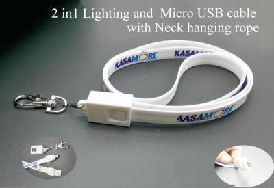 China 2in1 usb cable For IOS & Android  Lighting and Micro USB cable with Neck hanging rope EB-PA002 for sale