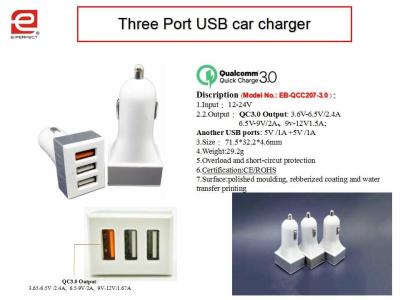 China Quick Charger 3.0 Patent Portable  Intelligent Universal USB Car Charger for Iphone / iPod/Ipad/Samsung QCC207 for sale