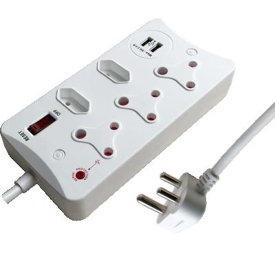 China High Quality Residential / General Purpose With Competitive Price 5 Ways South African Type Protected Multiplugs Power Strip With USB for sale