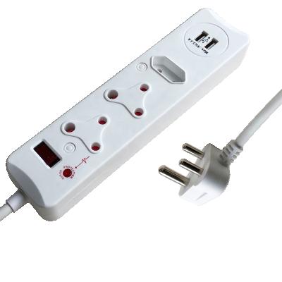 China Residential Multi Sockets / Multipurpose Electrical Outlet Surge Protected Power Strip With South African Type 3 Outlets 16A Extension USB Newcomer Socket for sale