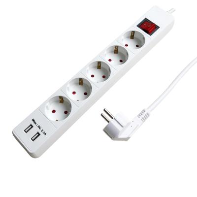 China Hot Sale 5 Way Multiple Socket Extension Cord Residential / Multipurpose Type European 16A USB Charging Standard IEC Standard Ground White for sale