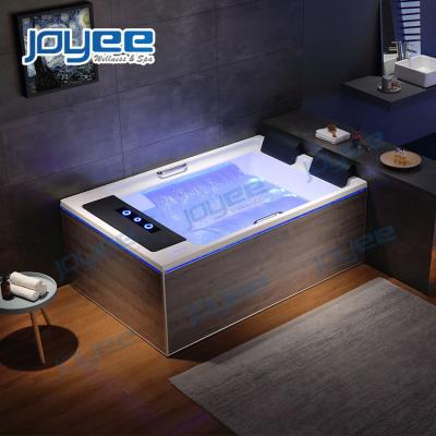 China Modern New JOYEE 2 Person Skirted Whirlpool Massage Spa Indoor Bathtub Three Side Whirlpool Bathtub With Hand Shower Badewanne MIT LED for sale