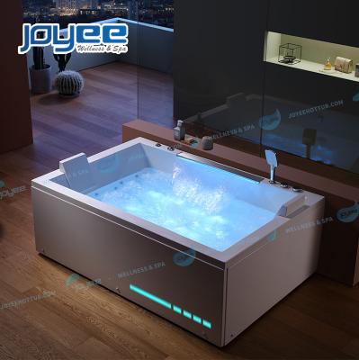 China JOYEE Two Person Waterfall Control Acrylic Massage Large Size Smart Square Luxury Three Side Tub Skirt Hot Tub Freestanding Whirlpool Bathtub for sale