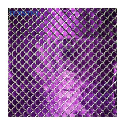 China Shrink-resistant 100% polyester foil print mesh fabric with fish scale pattern for decoration for sale