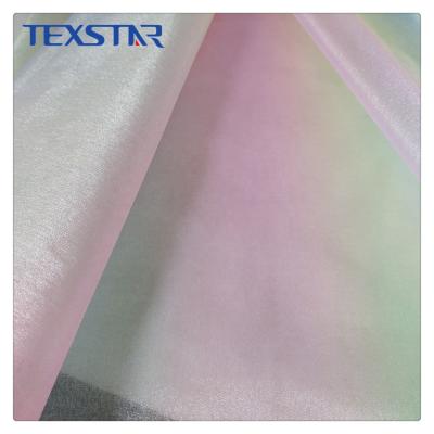 China Sustainable ombre printed rainbow shimmer snow organza fabric for skirts dress for sale