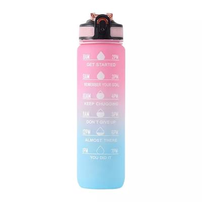 China Wholesale 1L water bottle fashion gradient gym viable large volume fitness water bottle with date/time band and straw for sale