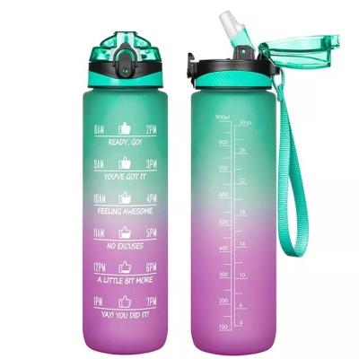 China Wholesale OEM 32oz 1L date/time band straw viable inspired sports frosted plastic water bottle for outdoor use for sale