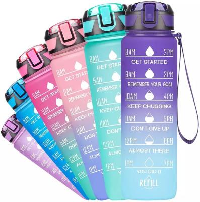 China Sustainable Logo Large Capacity 1L High Quality Customizable Sports Frosted Plastic Water Bottle Outdoor Water Bottle Weather Mark And Straw for sale