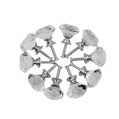 China Contemporary Clear Colored High Quality Diamond Drawer Dresser Knob Furniture Glass Cabinet Knob Crystal Pull for sale