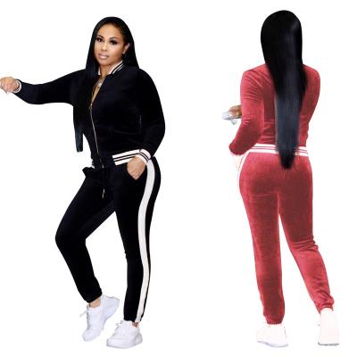 China Wholesale Other Zipper Sweatshirt Pencil Pants Long Sleeve Women Side Stripe Sport Playsuit Set Two Piece for sale