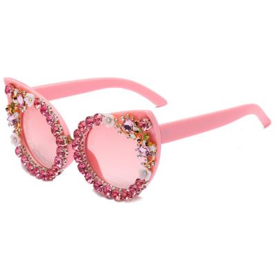 China Fashion sunglasses 2021 0072 candy classic colors flower rhinestone diamond eyeglasses handmade sunglass sun shades for sale