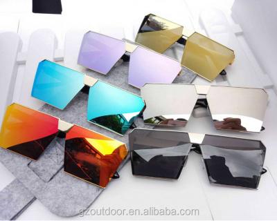 China Fashion Sunglasses Personal Large Frame Rectangle Reflective Sunglasses, Cool Shine Color Fashion Resin Logo Ready Running Custom Shades for sale