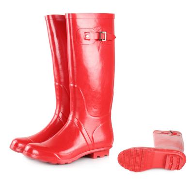 China Wholesale Rubber Boots Ladies Red Shiny Waterproof Rubber Boots for sale